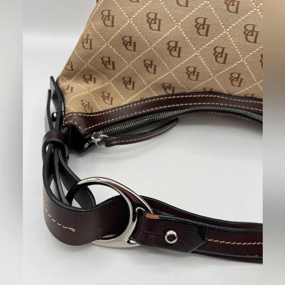 Brown Dooney & Bourke Canvas Monogram with Leather Trim Hobo - Picture 6 of 15